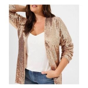 Torrid Rose Gold Stretch Sequin Long Line Open Front Blazer Womens 2X Glam Party
